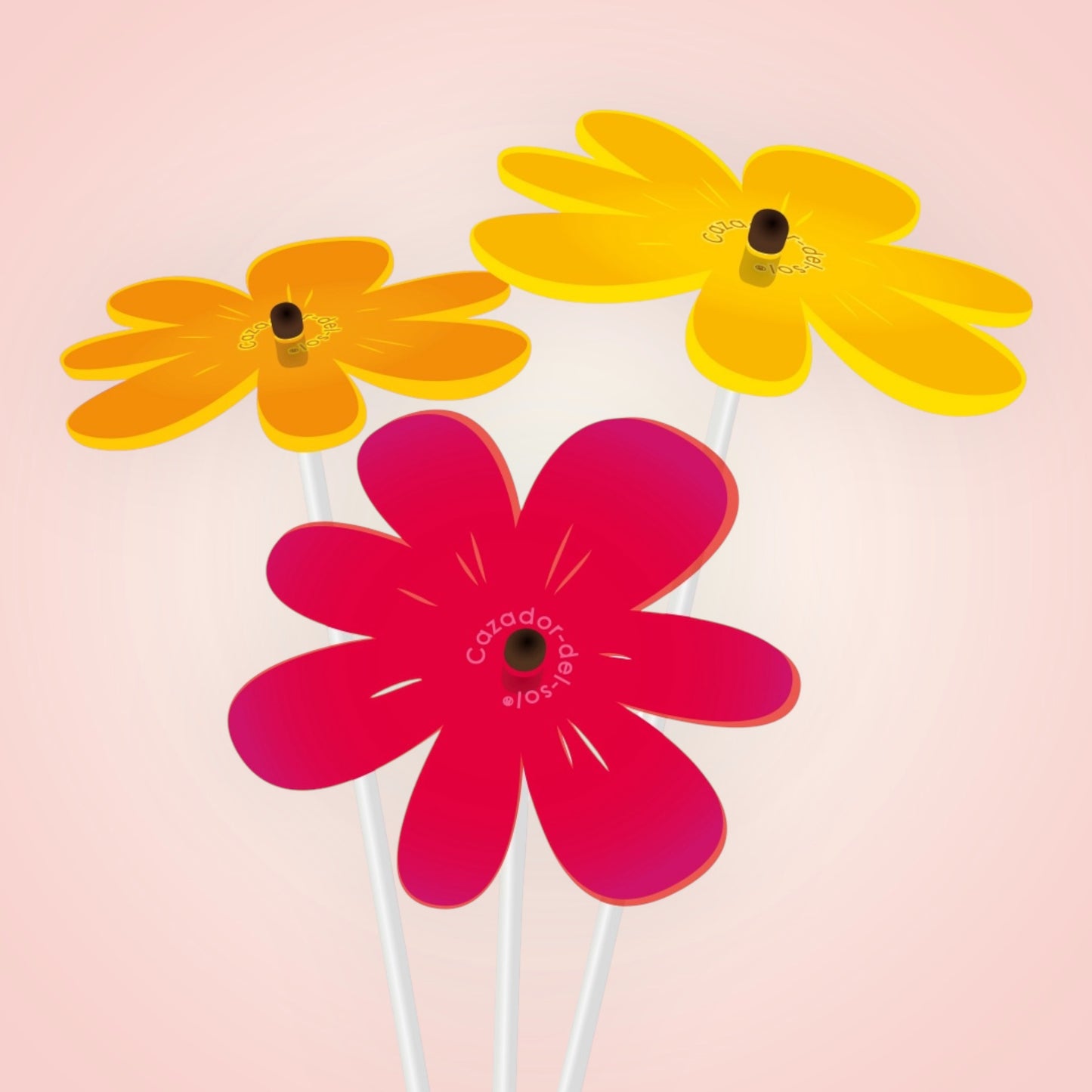 Set van 3 Cazador del sol mini bloemen plat ( licht oranje, donker oranje en rood)