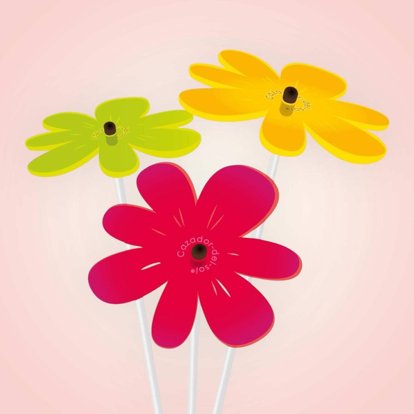 Set van 3 Cazador del sol mini bloemen plat ( licht oranje , rood en groen )