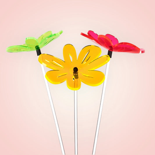 Set van 3 Cazador del sol mini gebogen bloemen (licht oranje , rood en groen)