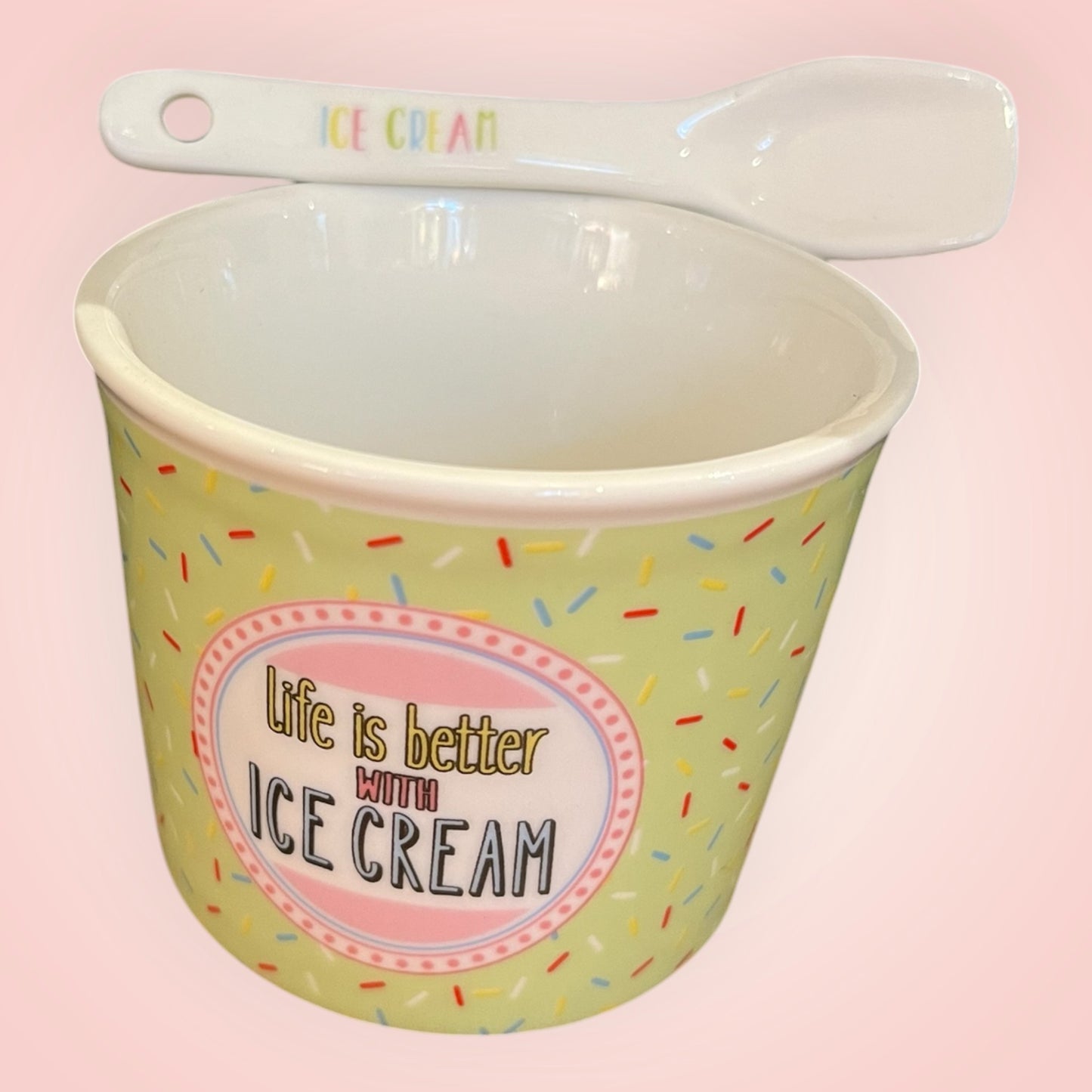 Porseleinen ijspotje met lepeltje, groen