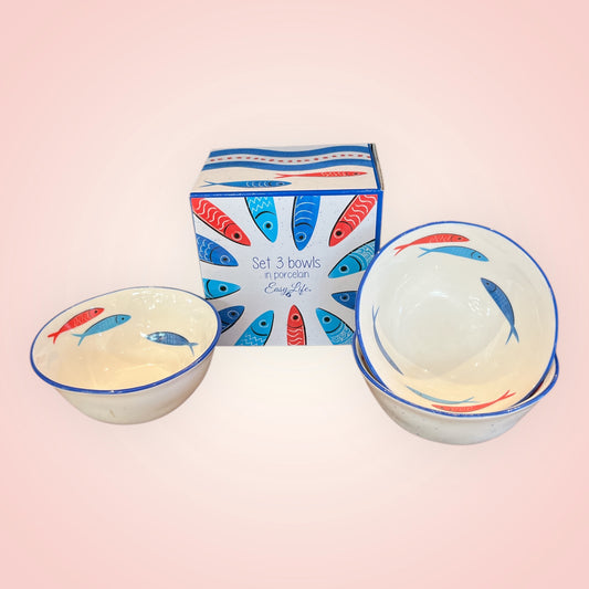 Porselein kommetjes sardines 3st