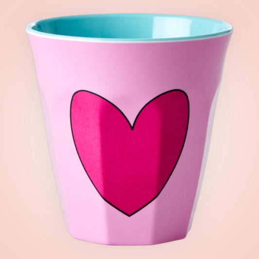 Rice melaminebeker M pink heart 9x9 cm 250ml