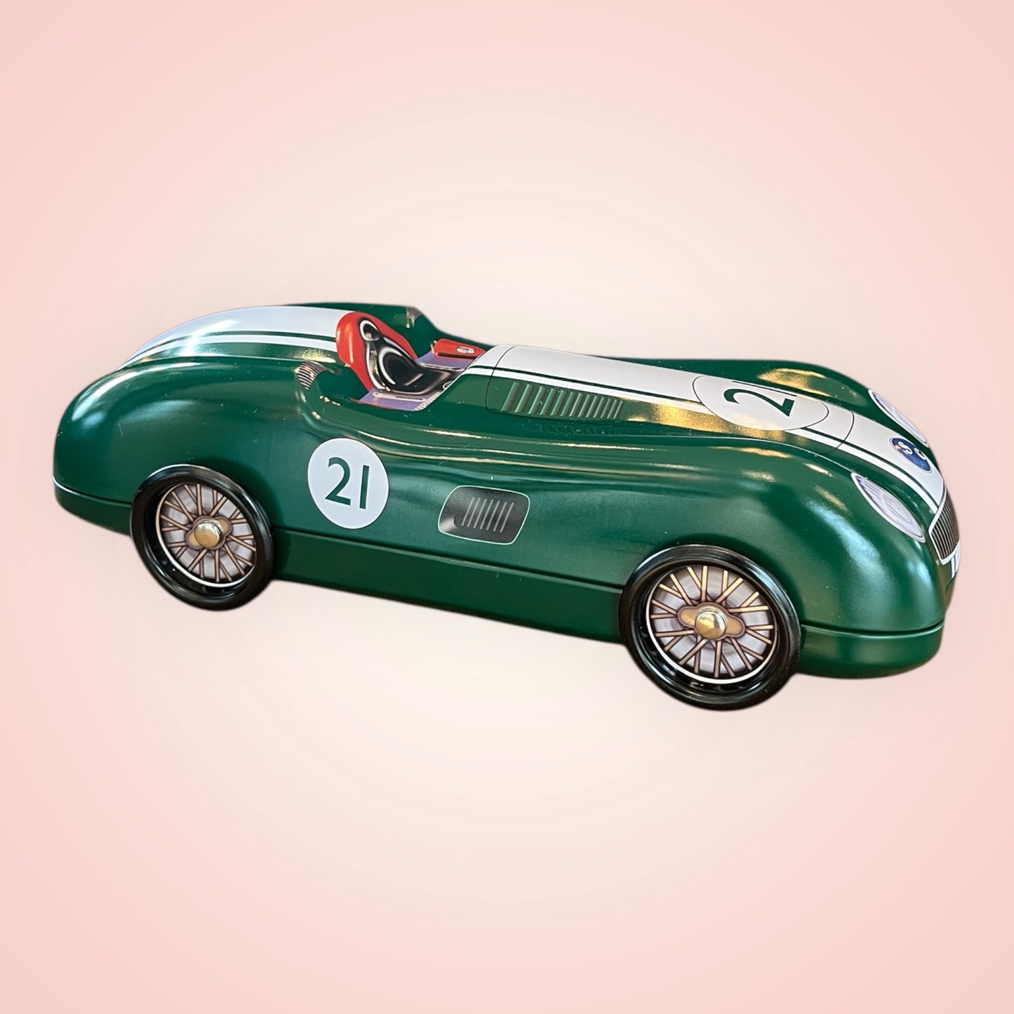 🏁 Retro Raceauto Blik – Met Rijdende Wieltjes