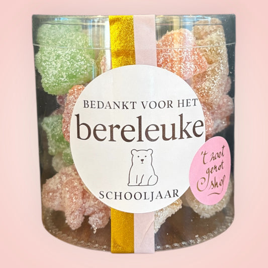 Bedankt voor het bereleuke schooljaar – Snoeppot 200g 🐻